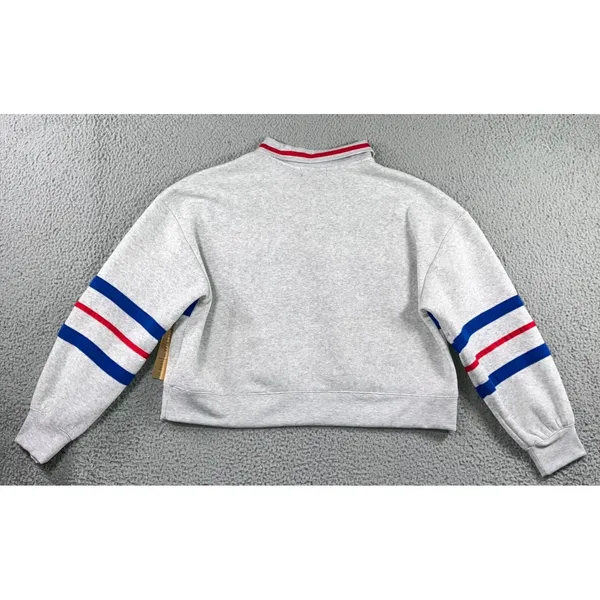 Rugby Polo Sweatshirt Women 1X Gray Blue Red Stripe Cropped L/S Soft‎ Sporty - Image 3