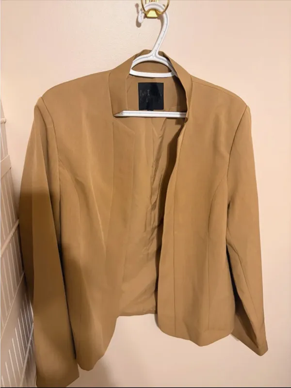 Women's Open Front Camel Blazer XL Jacket Tan - Image 2