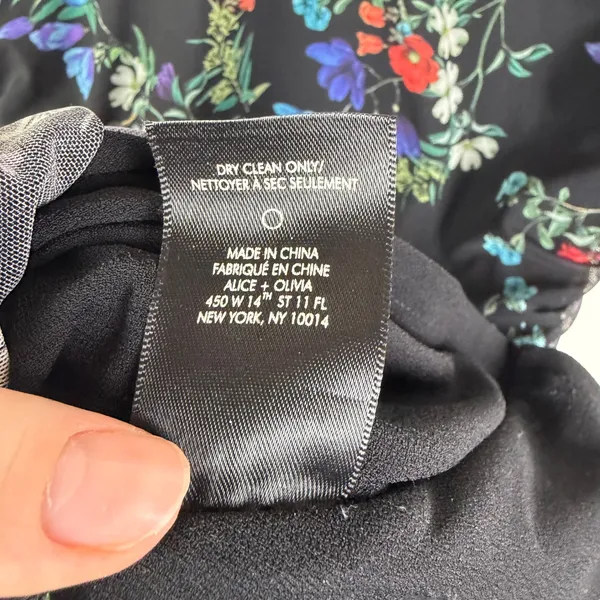Alice + Olivia Delora Floral Black Mesh Ruched Turtleneck Dress Size 4 Romantic‎ - Image 11