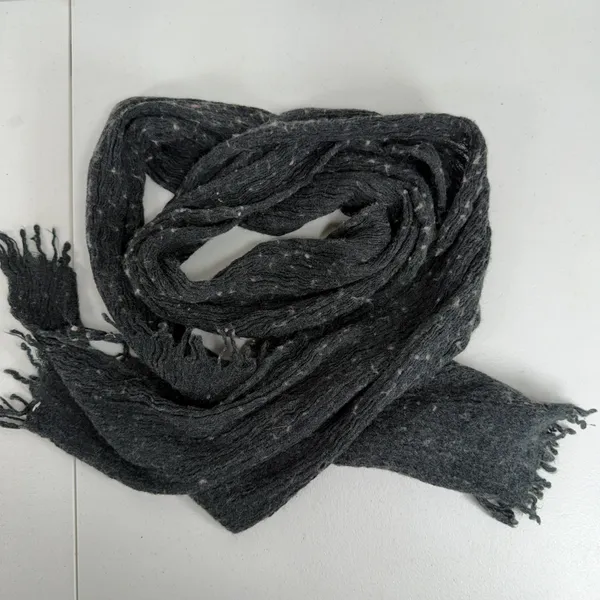 Ralph Lauren LRL Scarf Charcoal Grey Wool Alpaca Blend Fringed Speckled Knit - Image 6