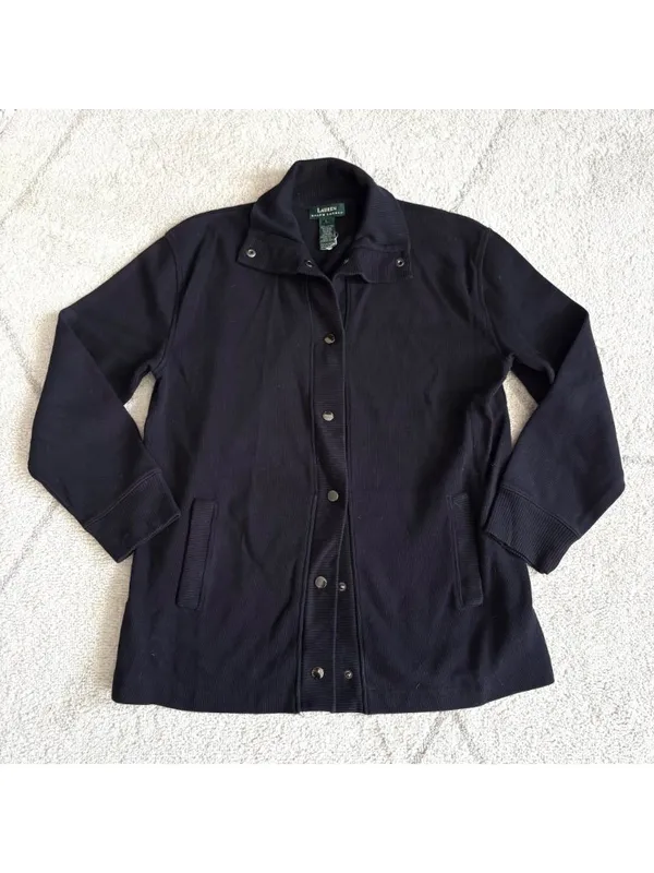 Ralph Lauren Black Cotton Snap Button Cardigan Jacket Casual Minimalist Sweater - Image 9