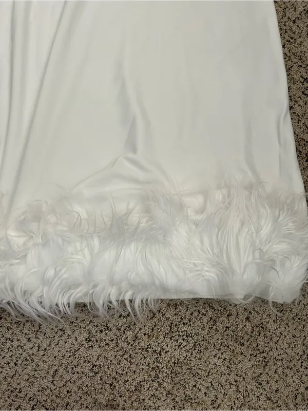 One-Shoulder Fur Trim Mini Dress - White - Image 4