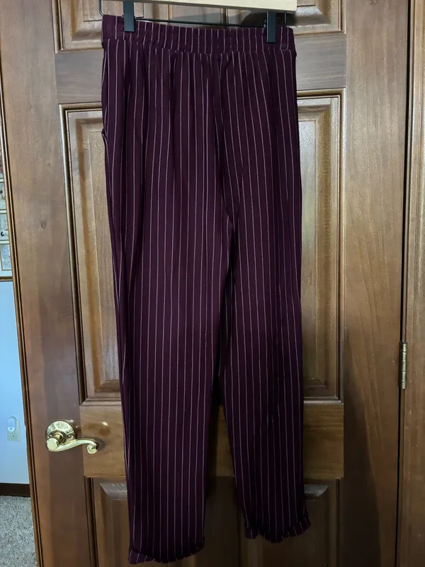Burgundy Pinstriped Trousers - Image 2
