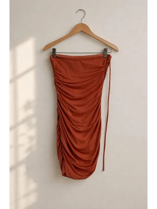 Oh Polly Don’t Desert Me Ruched Mini Dress Rust Size 6 Halter Bodycon - Image 2
