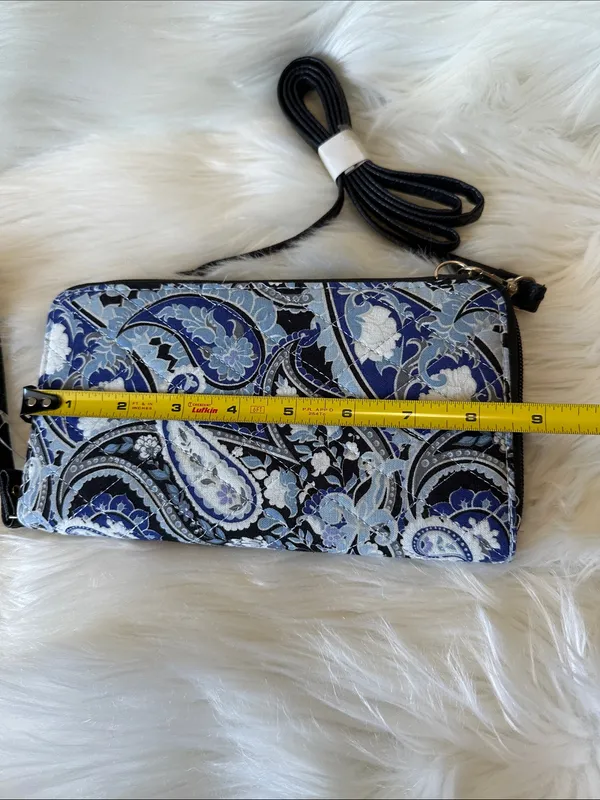 Small Blue Paisley Wristlet Clutch with Removable Strap - Image 6
