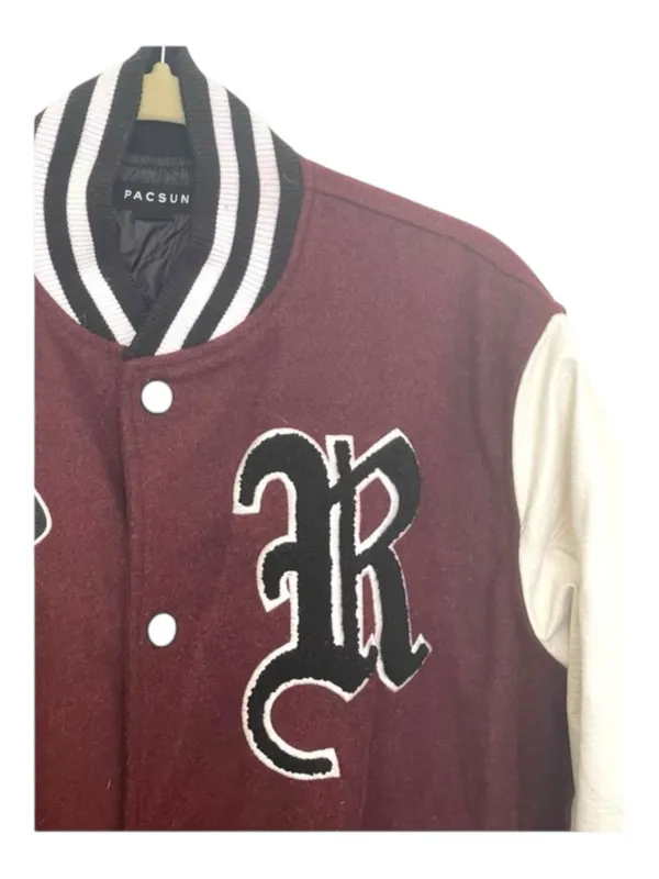 PacSun ࿊ DFW Varsity Patchwork Faux Leather Jacket ࿊ Burgundy ࿊ Men S ࿊ Women M - Image 6