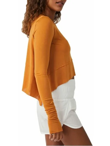 Free People Movement Medium Russet Orange Long Sleeve High Low Workout Top - Image 4