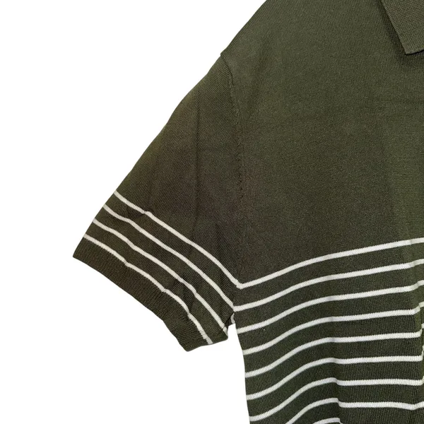 Polo Shirt Large‎ Green White Stripe Knit Casual Short Sleeve Preppy - Image 2