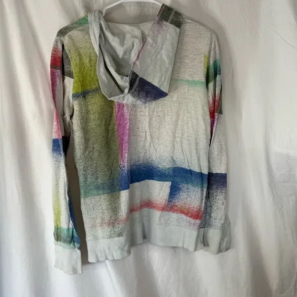 Fox Woman’s Multicolored Spray-Paint Style V-Neck Hoodie Sweater — Size Medium - Image 2