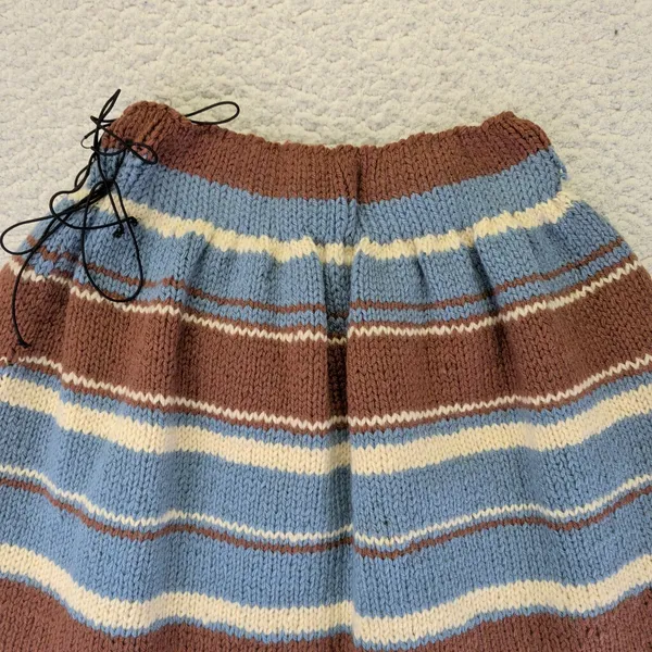 American Vintage True Vintage Handmade Striped Knit A‎ Line Mini Skirt Brown Blue Women's Medium - Image 5
