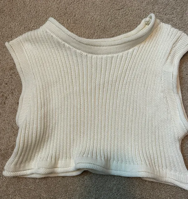 High Neck Cropped Cut Off Sweater Tank White - Image 2