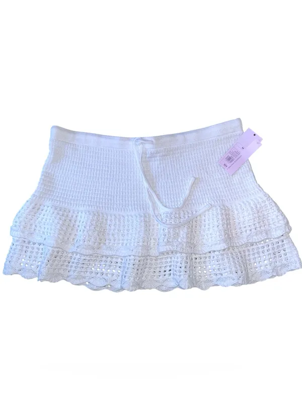 wild fable White Crochet Tiered Mini Skirt - Image 3