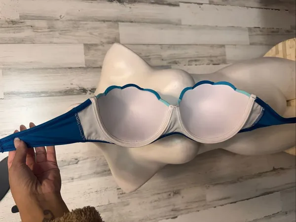 SheIn Blue Colorblock Scalloped Strapless Bikini Top Swimsuit Womens Small Push Up - Image 6