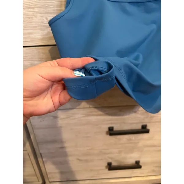 Abercrombie & Fitch Soft Collection Cropped Tank Top Teal Blue XL Seam Detail - Image 5