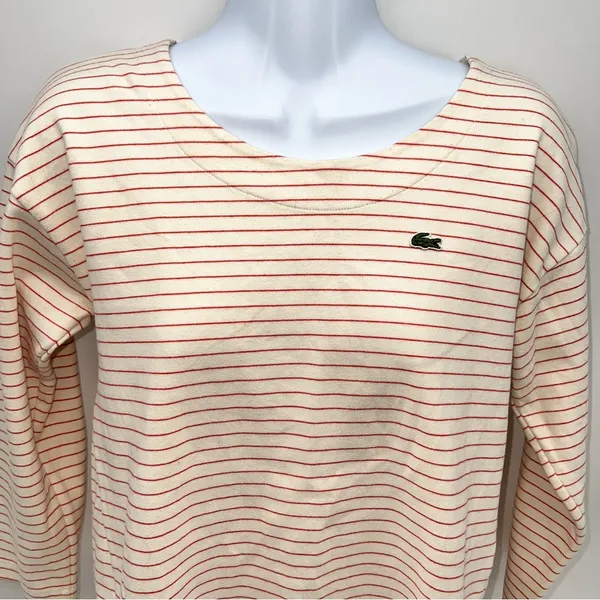 Lacoste Cream and Red Striped Top - Image 2