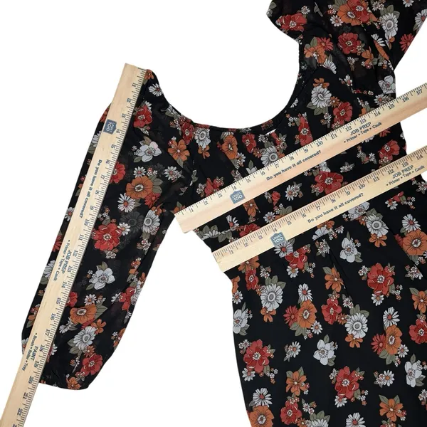 Hollister Dress Womens Medium Floral Long‎ Puff Sleeve Slit Midi Chiffon Retro - Image 9