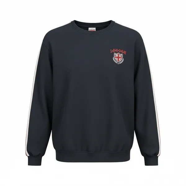 Five Star Navy Crew Neck Sweater with Embroidered Crest Black Size XL - Image 2
