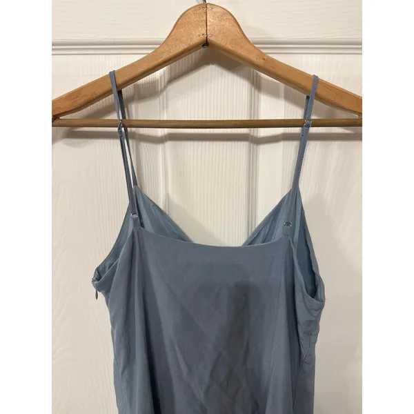 Grade & Gather Button Down Spaghetti Strap Midi Dress in Smoky Blue, S - Image 9