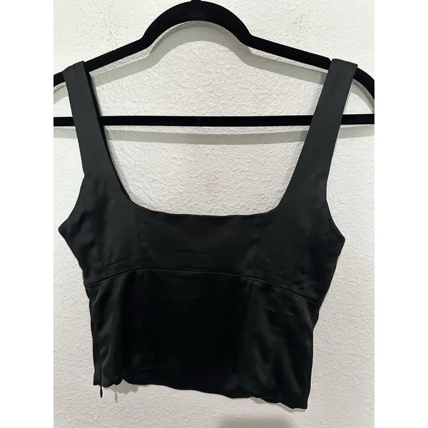 Wilfred Shine Satin Bustier from Aritzia It is a sleek black cropped tank top XS - Image 6