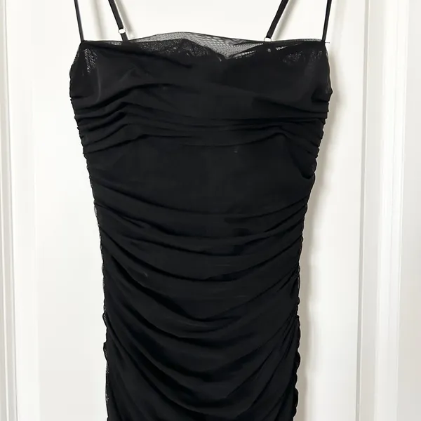 House of CB Fornarina Black Ruched Mesh Maxi Dress Size XS Spaghetti Strap - Image 4