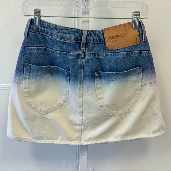 One‎ Teaspoon Dip Dye Denim Mini Skirt Blue White Mid Rise Size 25 - Image 5