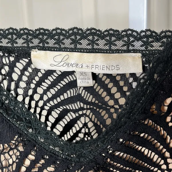 Lovers + Friends Black Lace Cami Crop Top Scalloped Eyelash Trim - Image 4