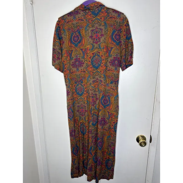 VTG 80s R.J. Stevens Carol Escritor Paisley Midi Dress Shawl Collar Pockets Sz 6 - Image 7