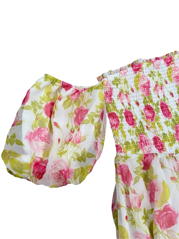 Betsey Johnson Women's Floral Off the Sleeve Smocked Chiffon Babydoll Dress XL - Image 5