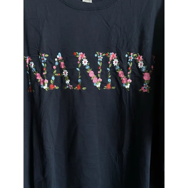 God Merch Embroidered Nanny Floral Sweatshirt Crewneck Navy Flower Grandma 2X - Image 3