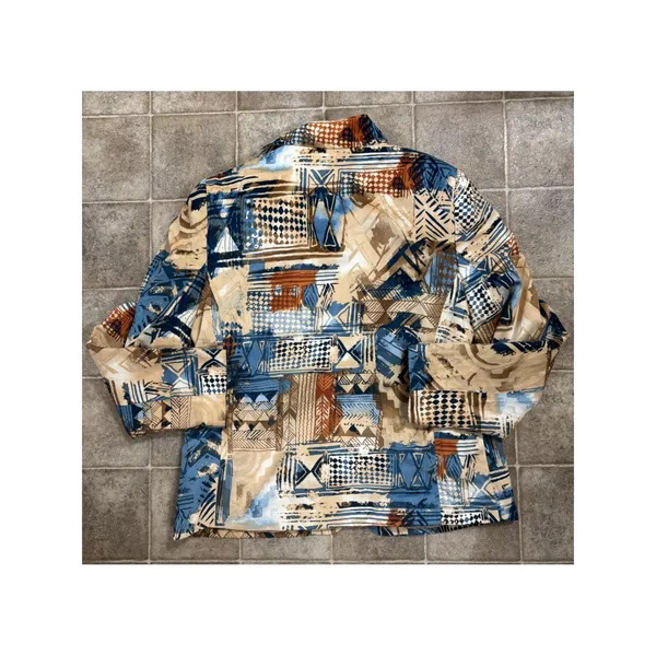 Alfred Dunner Womens Blue Tan Abstract Geometric Zip Up Jacket‎ Size 12 - Image 6