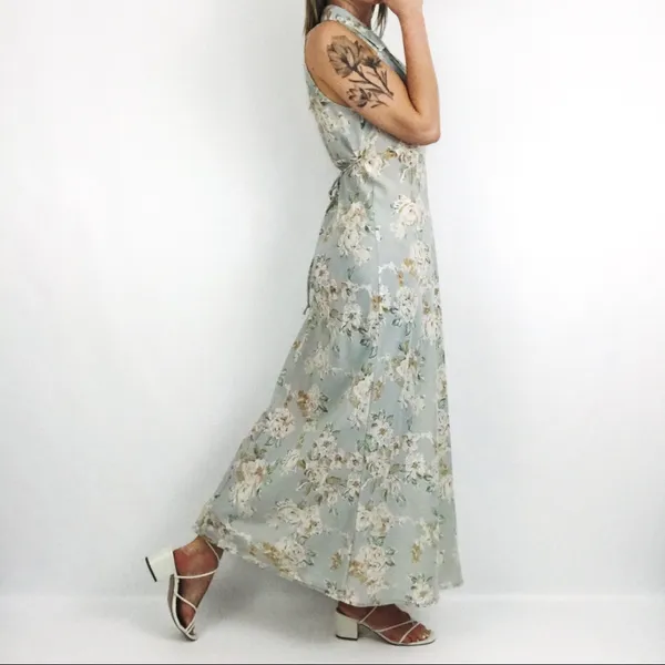 Vintage 90’s Sleeveless Botanical Maxi Dress | Size M - Image 6