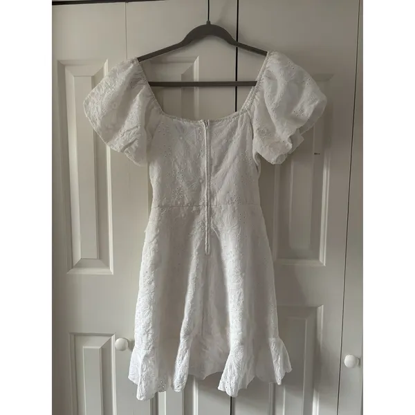 Trixxi White Puff Sleeve Eyelet Dress M - Image 7