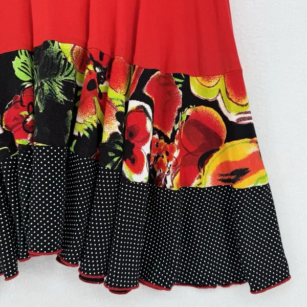 Vintage 90s Joseph Ribkoff Dress Size 6 Black Red Floral Polka Dot Tiered Midi - Image 5