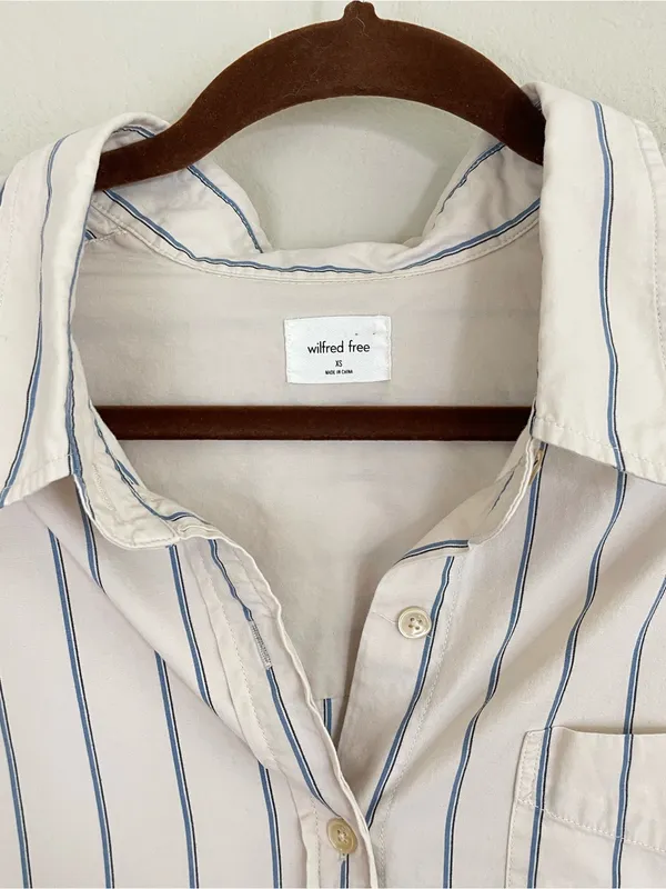 Aritzia Wilfred Organic Cotton‎ Relaxed Striped Poplin Button-Up Shirt Size XS - Image 3