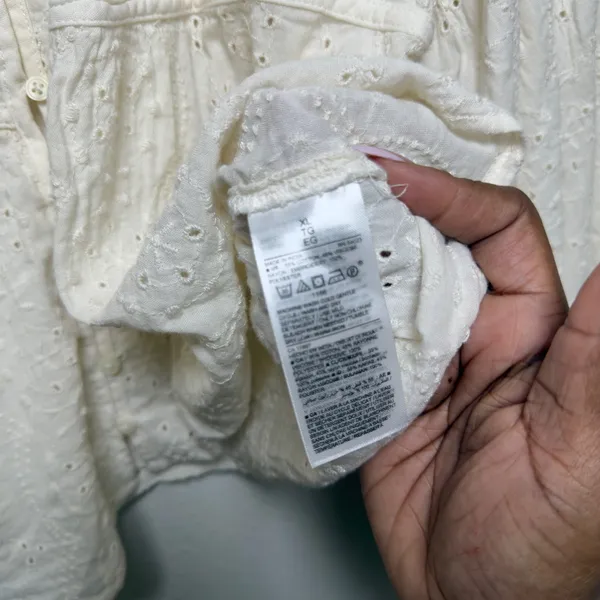 Old Navy Women Cotton Roma Blouse XL White Eyelet Embroidered Balloon Cottage - Image 8
