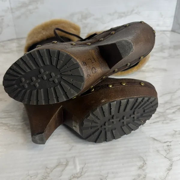 Sam Edelman Winsford Brown Leather Lace‎ Up Clogs Fur Booties Size 6.5M festival - Image 9