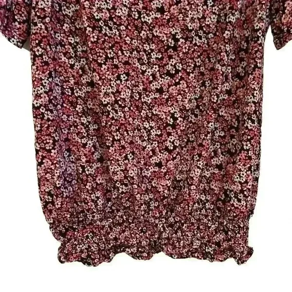 Michael Kors Women's Floral Print Blouse S Multicolor Ruffle Peplum Top - Image 6