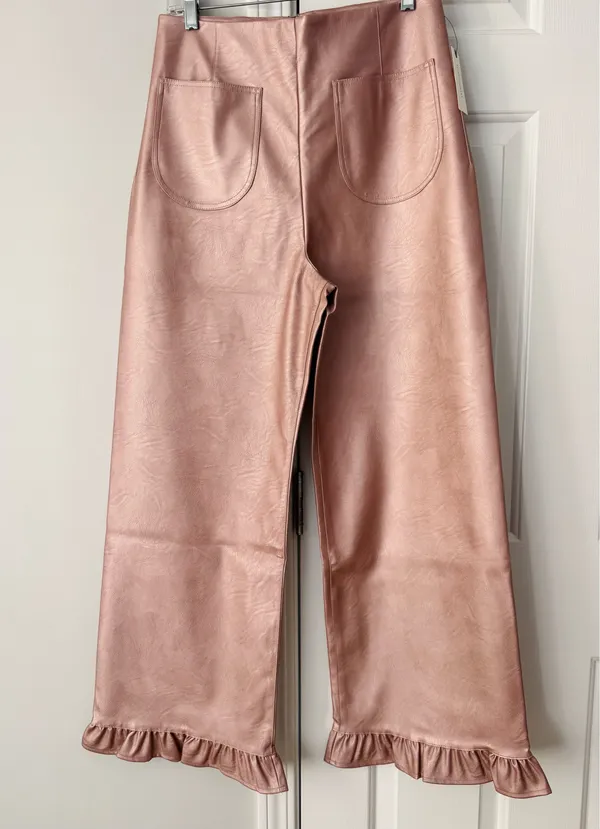 Anthropologie Maeve The Colette Metallic Ruffle-Hem Faux Leather Pants, Size 27 Tall - Image 7