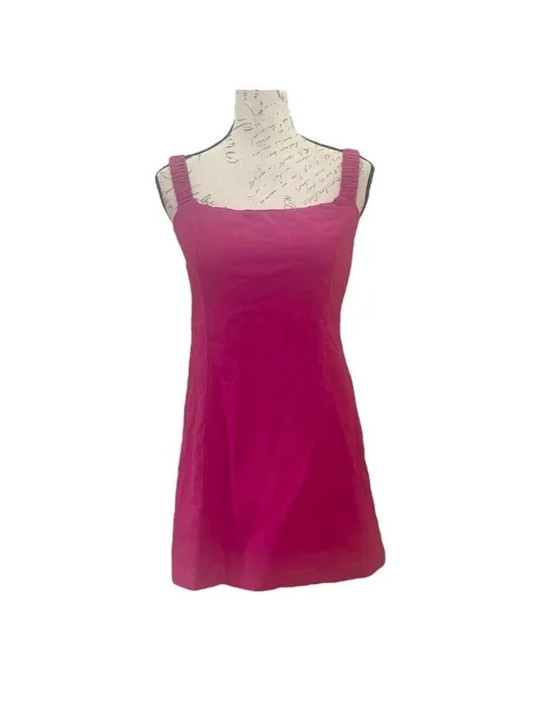 Free People Women's Vacay Pink Open back Mini Linen Cotton Blend Dress Sz M - Image 2