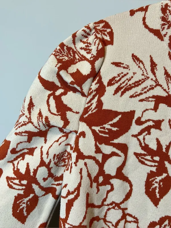 Baltic Born Sebastian‎ Puff Sleeve Shoulder Floral Knit Sweater XL Cream Orange - Image 6