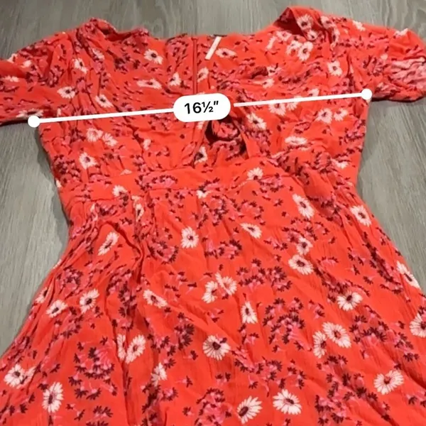 Free People Jinx Red & White Floral Print Cut Out Tie Front‎ Romper Dress Size 4 - Image 10