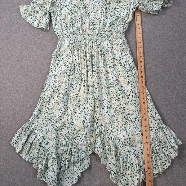 Kaari Blue Handkerchief Hem Midi Dress Women's Large Elastic Waist Ruffle Green - Image 7