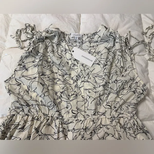 Anniewear Sketch Flower Midi Dress - NWT - Size XL Cream and Black Midi Dress - Image 6