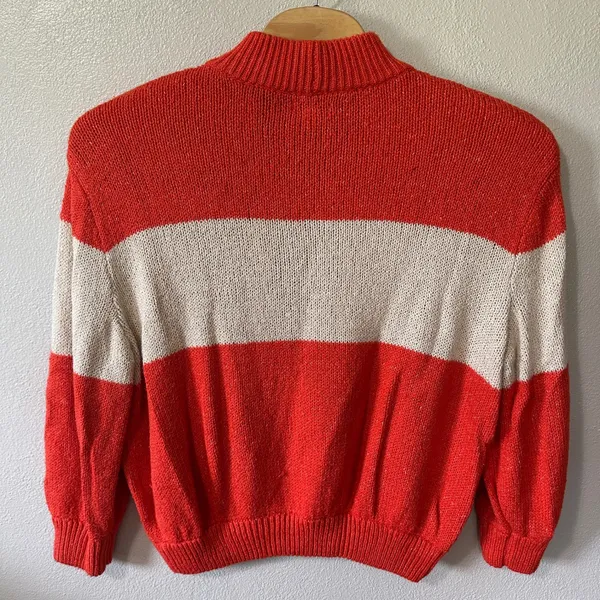 Aerie Striped Colorblock Mock Neck Sweater‎ Pullover Knit Orange Cream Womens XL - Image 3