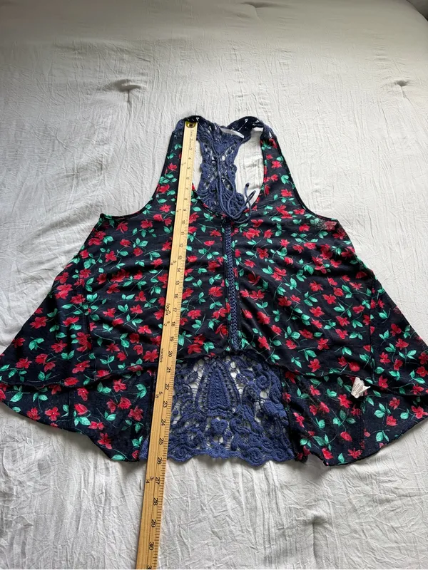 Free People Blue Izzy Lace Crochet Racerback Floral Cropped‎ Tank - Image 6