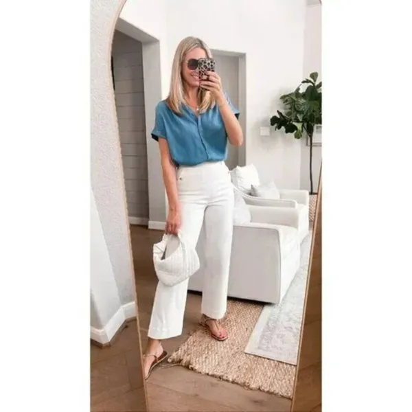 SPANX Stretch Twill Wide Leg Crop Pants in Bright White Size Small - Image 9