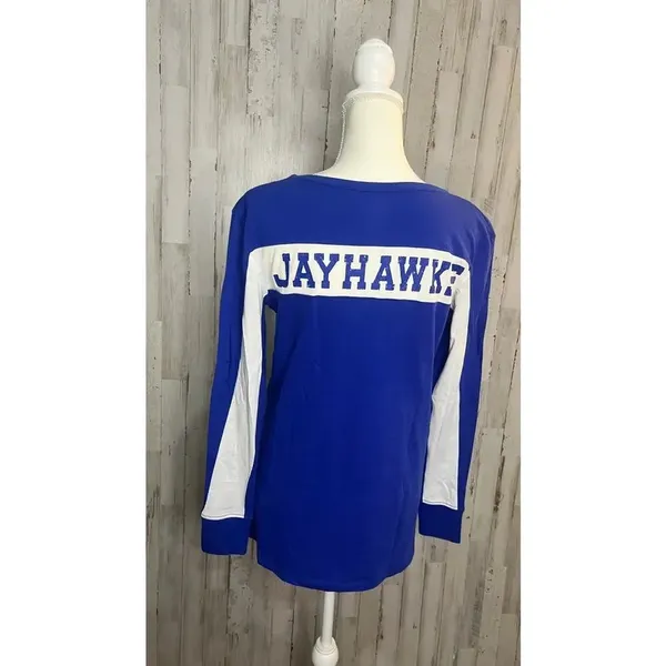 Rivalry Threads NWT Kansas Jayhawks Women's Long‎ Sleeve Blue T-Shirt Size Small Team Logo - Image 3