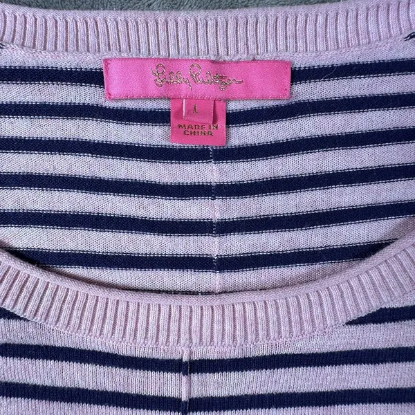 Lilly Pulitzer Melenie Cool-Max Sweater L Heathered Pink Tropics Stripe Nautical - Image 10