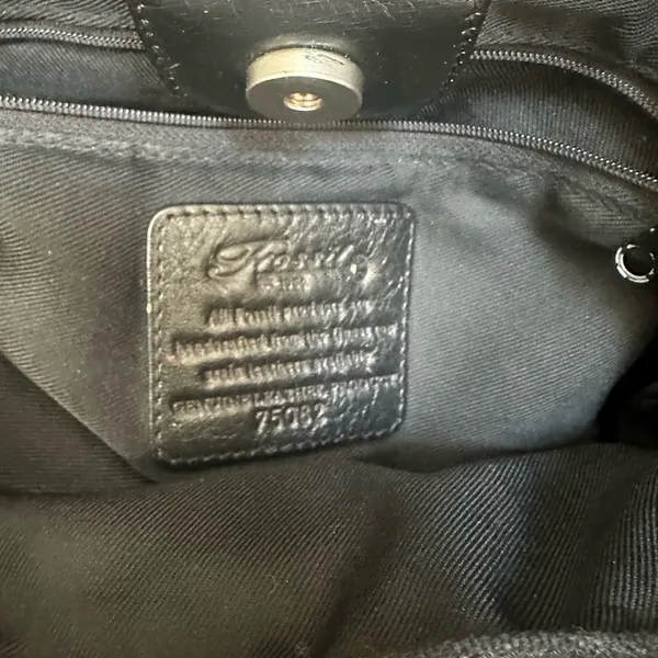Fossil Black Canvas Leather Trim Satchel Bag Y2K Square Handles Crossbody Key - Image 6