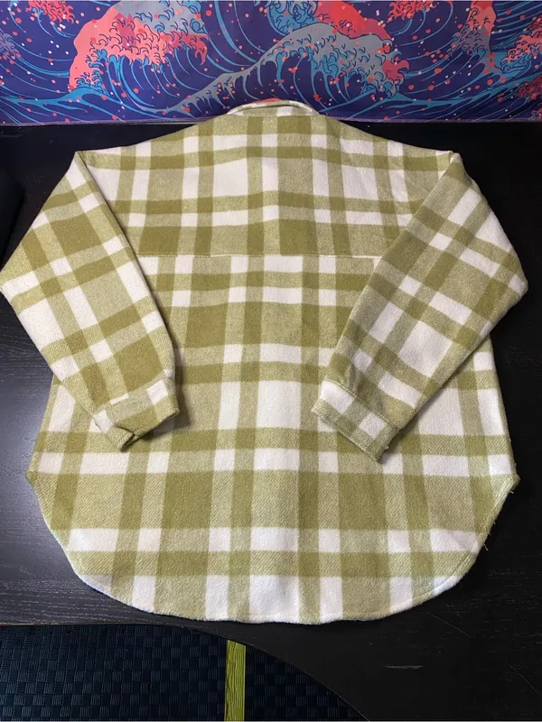 12th Tribe Olive and White Plaid Teddy Shacket - Image 6